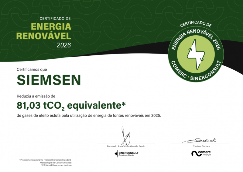Skymsen recebe Certificado Comerc-Sinerconsult 2026 e reforça compromisso com sustentabilidade empresarial